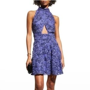 SHO by Tadashi Shoji Blue Cutout Embroidered Lace Halter Dress